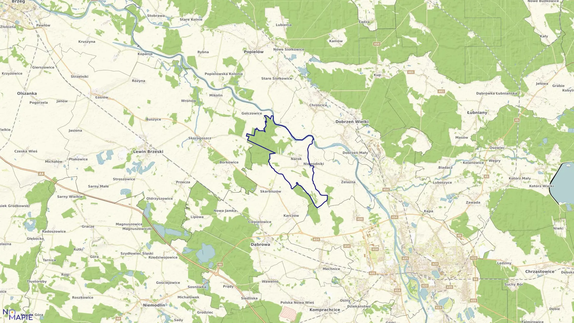 Mapa obrębu NAROK w gminie Dąbrowa