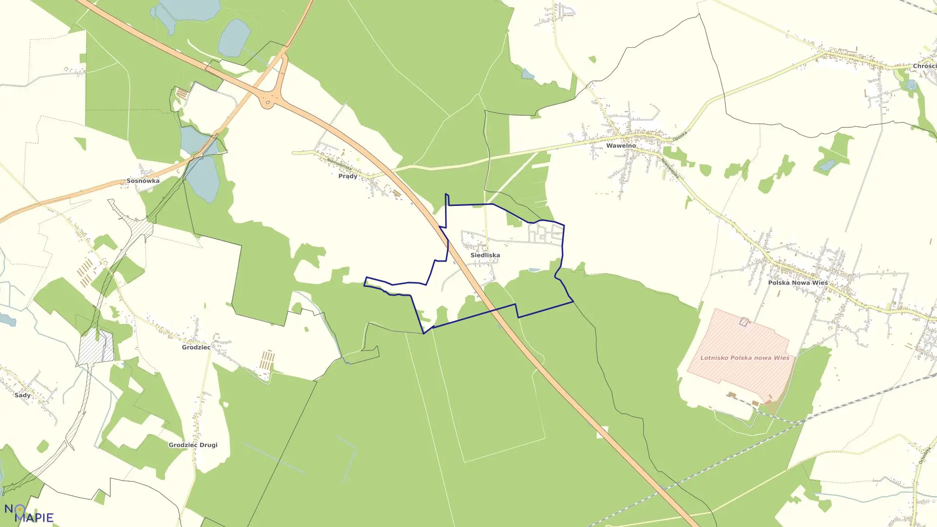 Mapa obrębu SIEDLISKA w gminie Dąbrowa