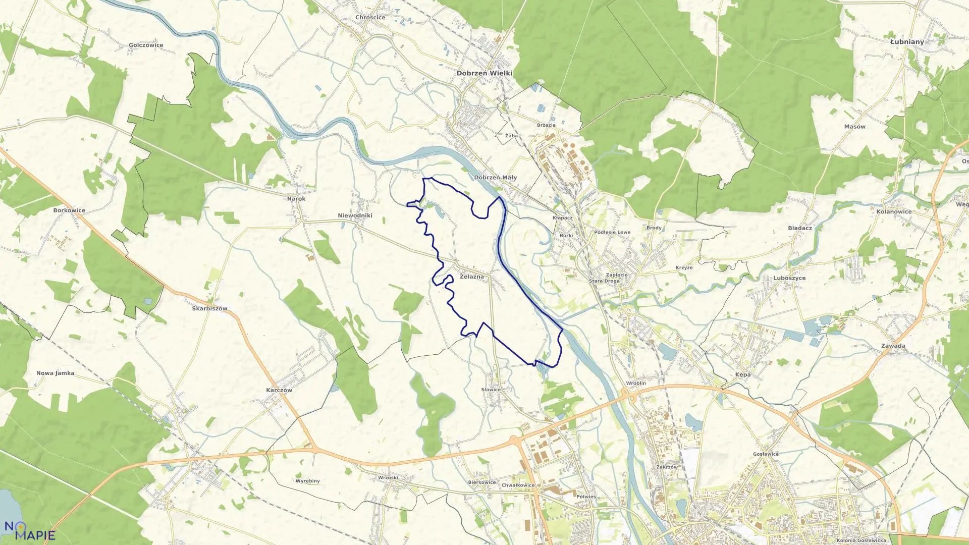 Mapa obrębu ŻELAZNA w gminie Dąbrowa